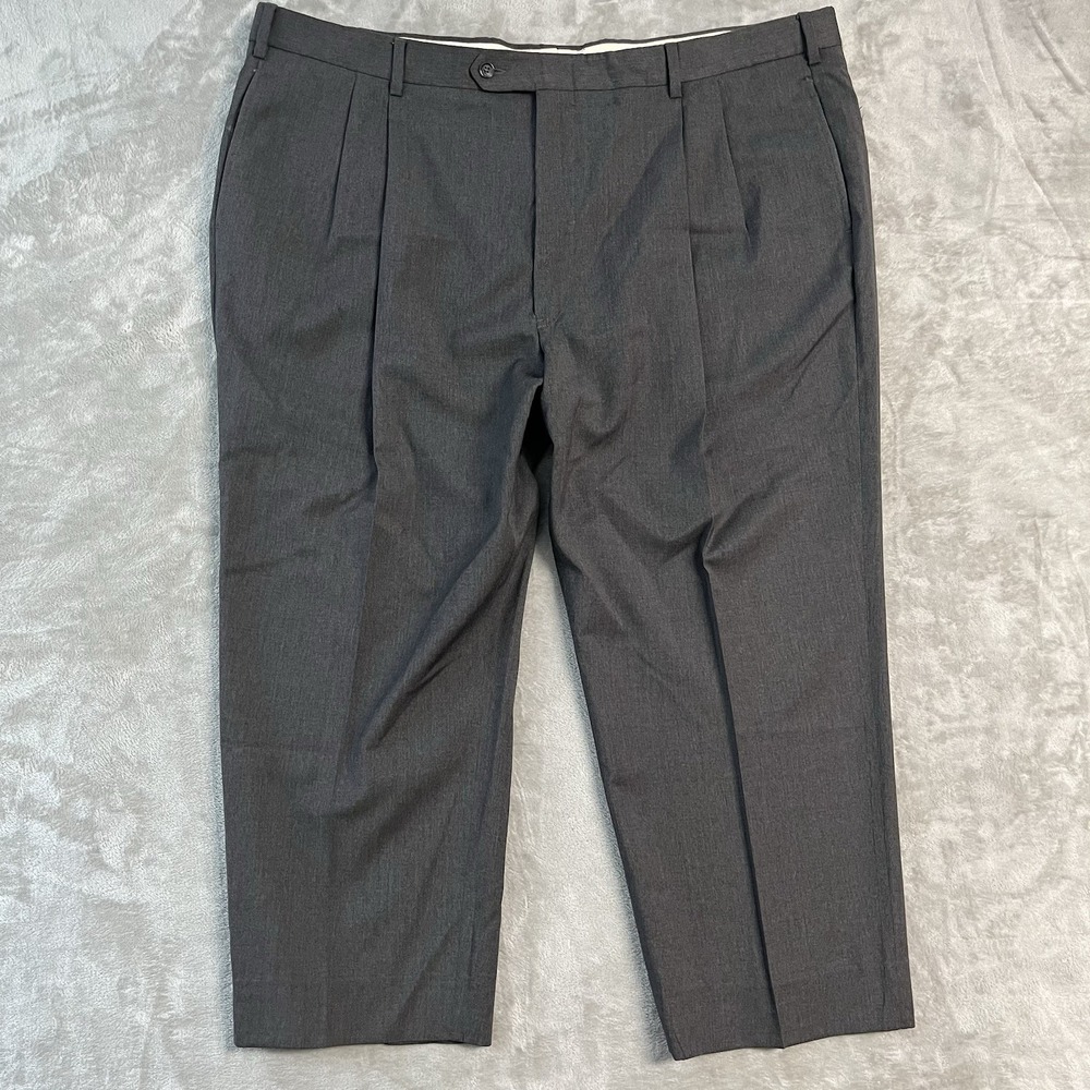 Jos A Bank 100% Wool Dress Pants Gray Pleated Mens 45x26 Tailored Slacks Formal